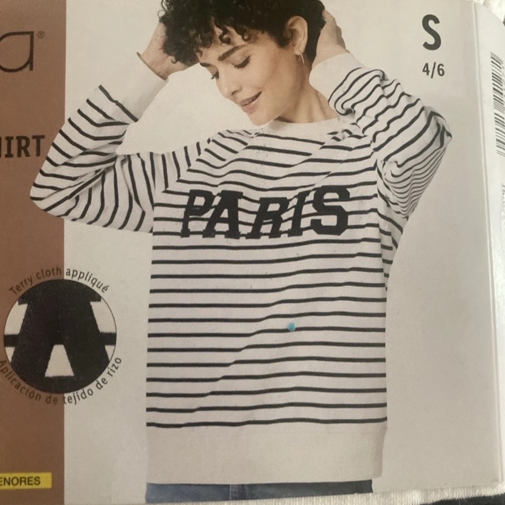 Esmara Ladies Sweatshirt White With Blue Stripes Paris Size Small 4/6